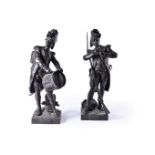 Henry Étienne Dumaige (French 1830 - 1888), a pair of patinated bronze models of infantrymen, Avant