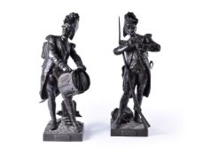 Henry Étienne Dumaige (French 1830 - 1888), a pair of patinated bronze models of infantrymen, Avant