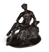 A Continental patinated bronze model of Mercury Resting, probably mid 18th century