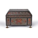 ϒ A Louis XIV pewter, brass and tortoiseshell contre-partie Boulle marquetry and ebony banded casket