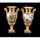 A pair of Paris porcelain Empire-style two-handled vases, circa 1830