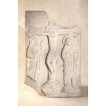 An Italian relief sculpted marble portrayal of the Crucifixion with Saint John and the Virgin, proba