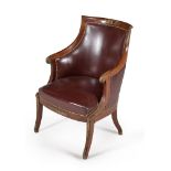 A mahogany and brass mounted armchair, in Empire style, late 19th century