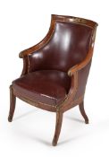 A mahogany and brass mounted armchair, in Empire style, late 19th century