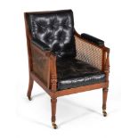 A pair of Regency mahogany bergere library armchairs, attributed to Gillows, circa 1815-20