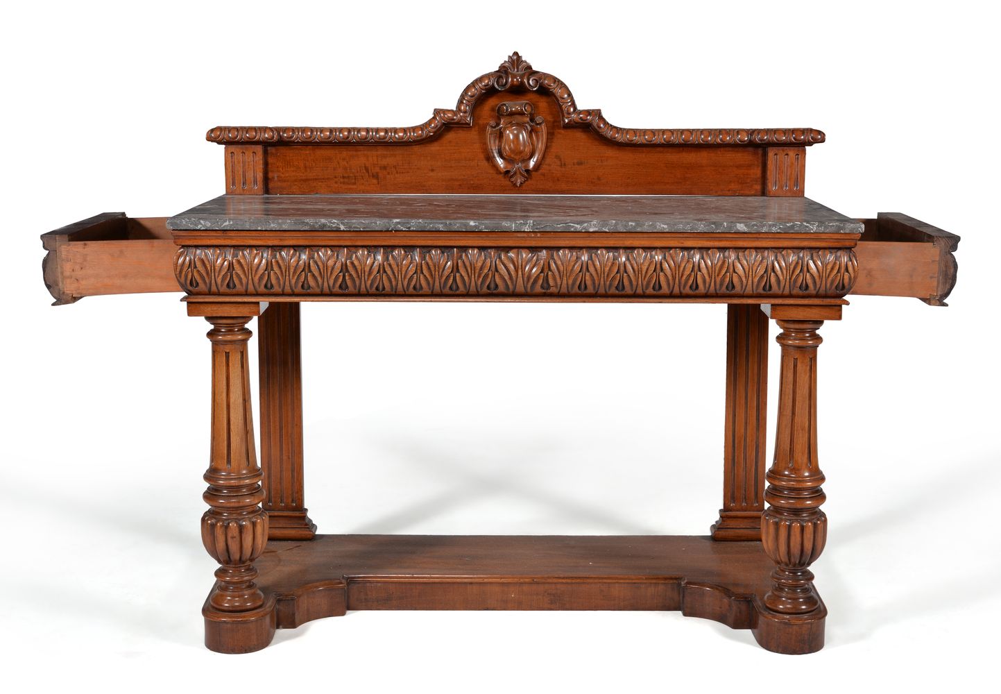 A Victorian walnut and marble topped serving table, circa 1850 - Image 2 of 7
