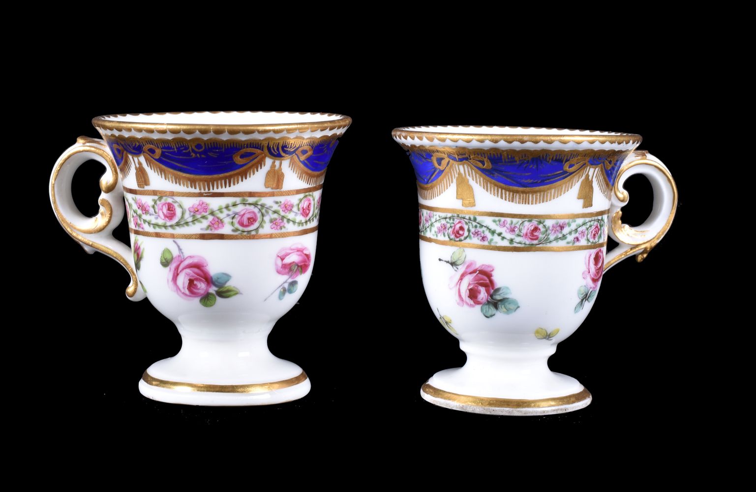 A pair of Derby ice cups in the Sevres-style painted by William Billingsley, circa 1790