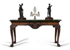 A carved mahogany and malachite mounted console table, in George II style, late 19th/ early 20th cen