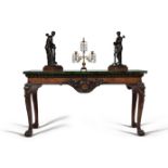 A carved mahogany and malachite mounted console table, in George II style, late 19th/ early 20th cen