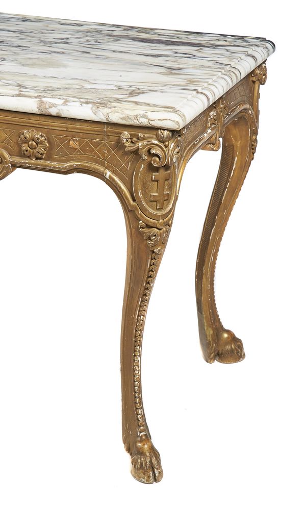 A carved giltwood and marble topped console table, in mid 18th century style, first half 20th centur - Image 3 of 4