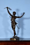 After Eugene Marioton (1854-1933), a patinated bronze model of a youth called 'Victorious Archer'