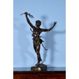 After Eugene Marioton (1854-1933), a patinated bronze model of a youth called 'Victorious Archer'