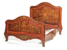 ϒ A French tulipwood, rosewood, marquetry and gilt metal mounted bed, late 19th century