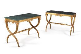 A pair of carved giltwood centre or side tables, in Regency style, 20th century