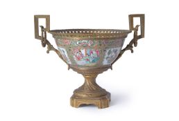 A French gilt bronze mounted Chinese export Famille Rose porcelain punch bowl, late 19th century