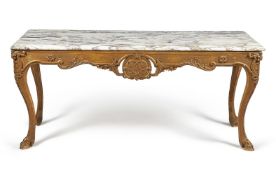 A carved giltwood and marble topped console table, in mid 18th century style, first half 20th centur