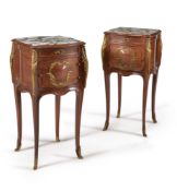 A pair of French mahogany and gilt metal mounted bedside cabinets, early 20th century