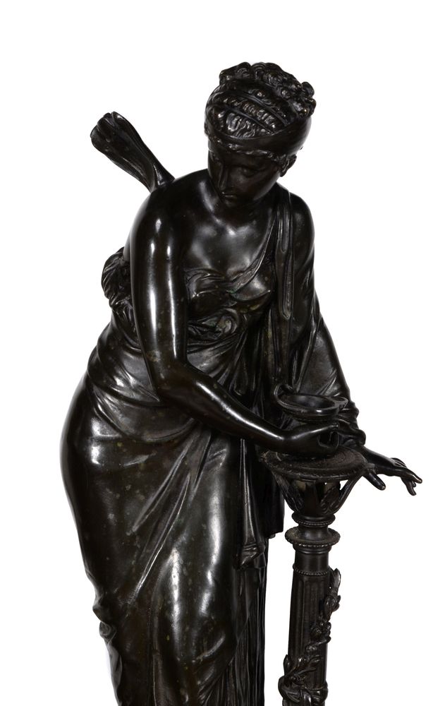 Henry Étienne Dumaige (French 1830 - 1888), a pair of patinated bronze models of the deities Pandora - Image 3 of 6