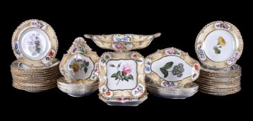 A Coalport porcelain pale-yellow ground botanical part dessert service of 'Union' type, circa 1825