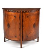 A George III chestnut, burr yew and laburnum semi elliptical side cabinet, circa 1800