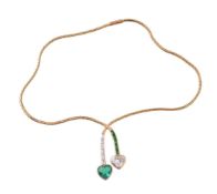 An emerald and diamond négligée necklace