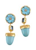 A pair of turquoise and aquamarine earrings by Natalia Josca