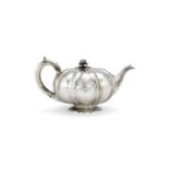 ϒ A William IV silver melon shape tea pot by James Charles Edington