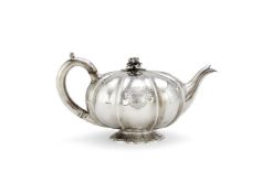 ϒ A William IV silver melon shape tea pot by James Charles Edington
