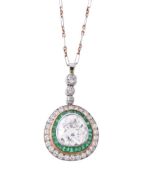 A diamond and emerald pendant