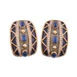 A pair of enamel, sapphire and diamond earrings by Amr Shaker