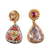 A pair of diamond and enamel earrings by Natalia Josca