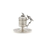 An Ottoman silver sahlep cup, cover and stand