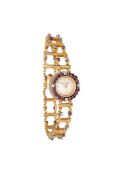 Jaeger-LeCoultre, a lady's yellow gold, ruby and diamond set bracelet watch