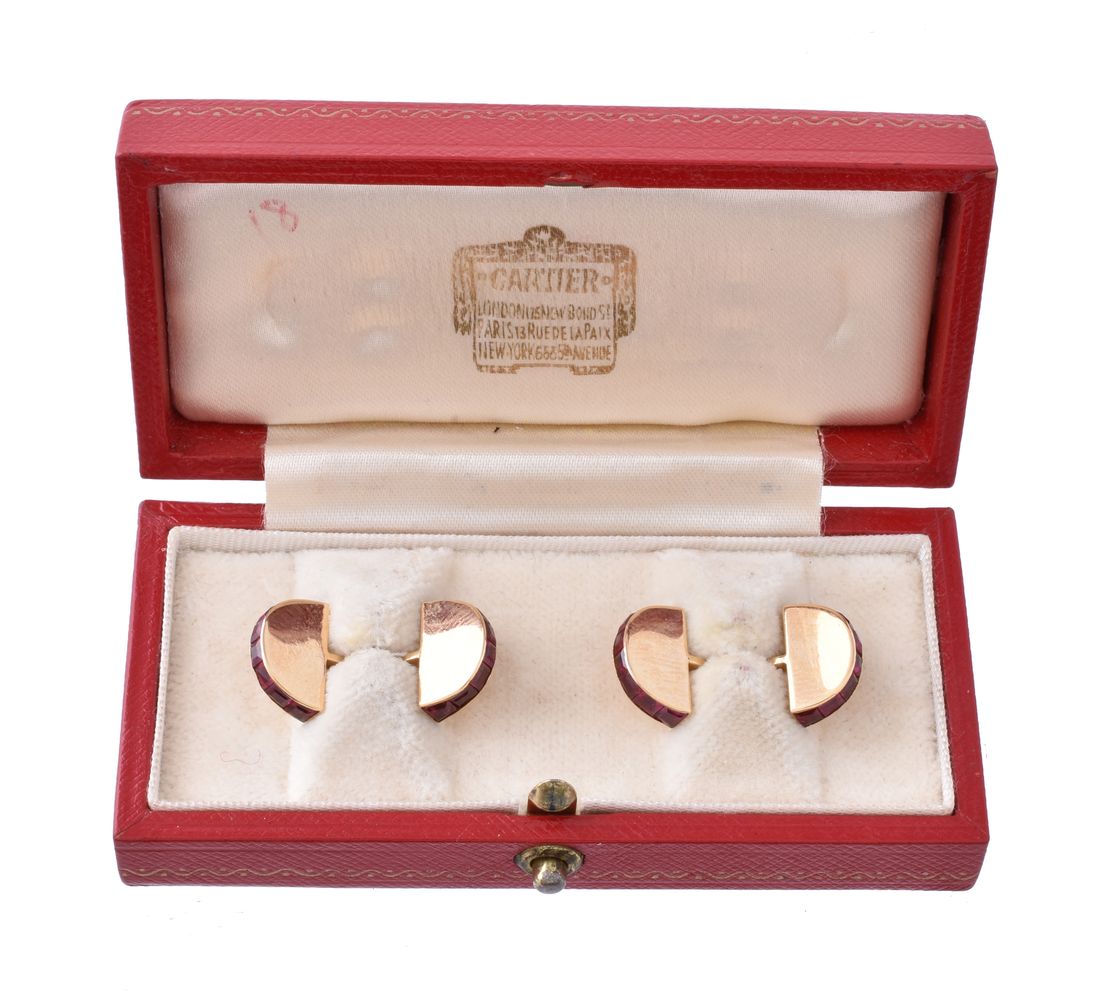 A pair of French ruby cufflinks by Cartier - Image 2 of 2