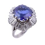 A platinum, tanzanite and diamond ballerina ring