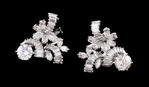 A pair of 1960s diamond and diamond simulant spray ear clips/clip brooches by Cusi Gioelliere