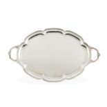A silver lobed oval twin handled tray