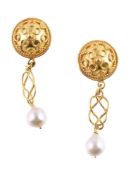 A pair of gold coloured cultured pearl earrings by Natalia Josca