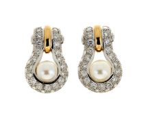 A pair of diamond and Akoya cultured pearl ear pendants