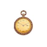 A gold coloured, half pearl and ruby set pocket watch