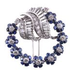 A 1960s sapphire and diamond flowerhead circlet brooch