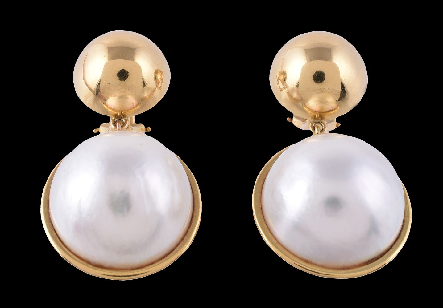 A pair of 18 carat gold mabé pearl earrings by Tiffany & Co.