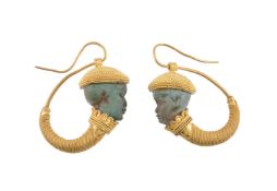 A pair of faience and granulated gold earrings by Natalia Josca