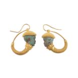 A pair of faience and granulated gold earrings by Natalia Josca