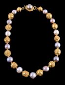A South Sea cultured pearl, Tahitian cultured pearl and Etruscan style granulation necklace by Natal