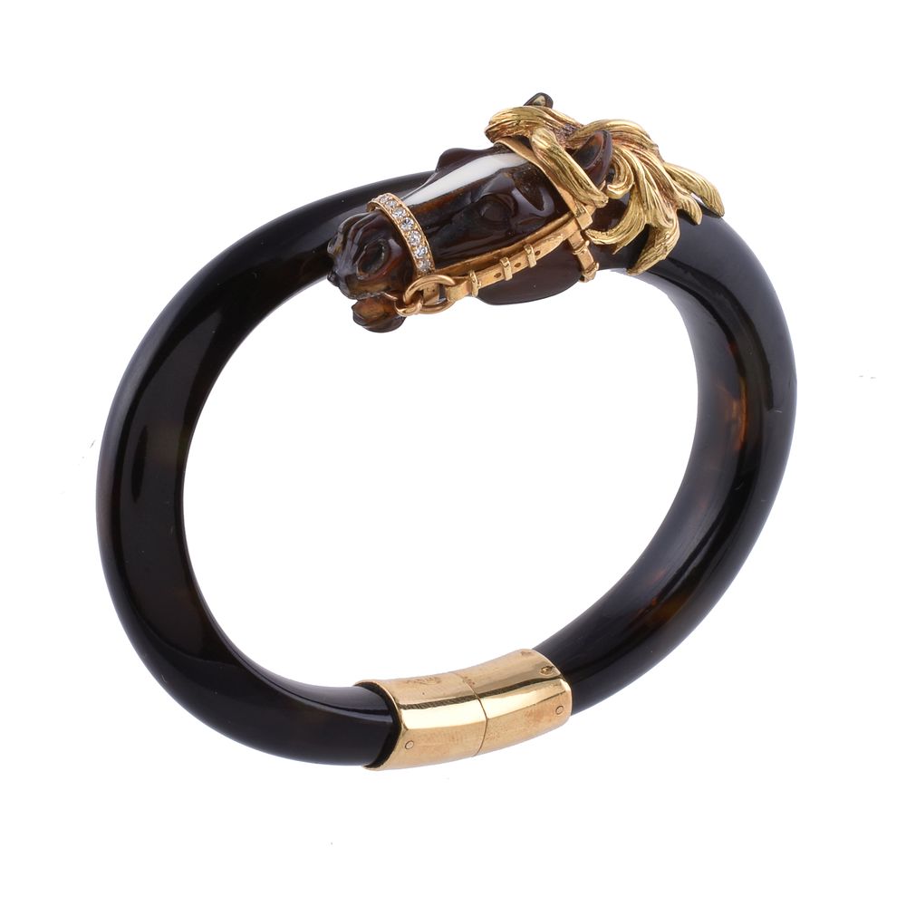 ϒ A 1960s French tortoiseshell and diamond bangle by Fred