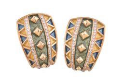 A pair of 18 carat gold, enamel and diamond earrings by Leo De Vroomen for Amr Shaker