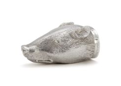 A silver badger's head stirrup cup by Richard Comyns