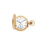 J. W. Benson, London, an 18 carat gold half hunter keyless wind pocket watch