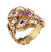 A garnet, diamond and enamel suit of cards ring by Natalia Josca